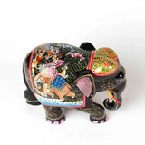 Wooden Elephant with Hand-Painted Hunting Scene - Vintage Gulley