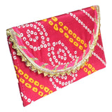 Traditional Rajasthani Gota Fabric Envelope Purse For Women - Pink Yellow White - Vintage Gulley