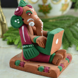 Terracotta Handpainted Computer Ganesha - Green & Red - Vintage Gulley