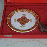 Marble 22 Carat Gold Foil Work Round Shape Kundan Work (Red) - 6 Inches - Vintage Gulley