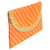 Traditional Rajasthani Gota Fabric Envelope Purse For Women - Orange - Vintage Gulley