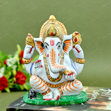 Metal Charbhuja Ganesha Idol Painted - Orange