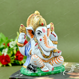 Metal Charbhuja Ganesha Idol Painted - Orange