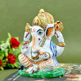 Metal Charbhuja Ganesha Idol Painted - Orange