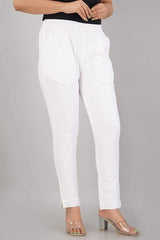 Women's Regular Fit Trousers Pant - White - Vintage Gulley