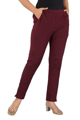 Women's Regular Fit Trousers Pant - Maroon - Vintage Gulley