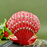 Enamelled Metal Ganesha Idol Seated in A Sea Shell - Red