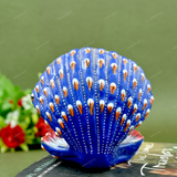 Enamelled Metal Ganesha Idol Seated in A Sea Shell - Blue