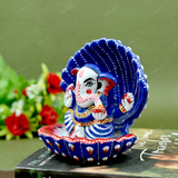 Enamelled Metal Ganesha Idol Seated in A Sea Shell - Blue
