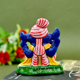 Enameled Metal Pagdi Ganesha Idol - 3 Inches - Pink-Blue