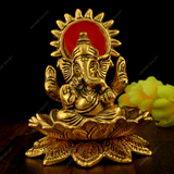 Metal Ganesha Sitting On Kamal Idol
