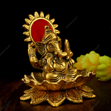 Metal Ganesha Sitting On Kamal Idol