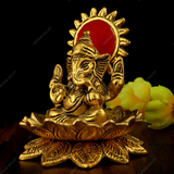 Metal Ganesha Sitting On Kamal Idol