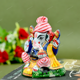 Enameled Metal Pagdi Ganesha Idol - 3 Inches - Pink-Blue