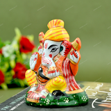 Enameled Metal Pagdi Ganesha Idol - 3 Inches - Yellow-Orange