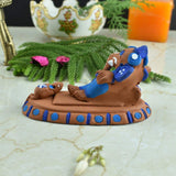 Terracotta Handpainted Resting Ganesha - Style 2 - Blue - Vintage Gulley