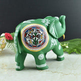 Wooden Hand-Painted Elephant with Warli Art Tribal Motif - Green - 6 Inches - Vintage Gulley