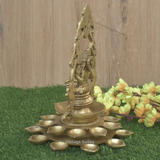 Brass Laxmi Ji Sitting with Diyas for Pooja | Goddess Lakshmi - Vintage Gulley