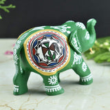 Wooden Hand-Painted Elephant with Warli Art Tribal Motif - Green - 3 Inches - Vintage Gulley