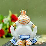 Enameled Metal Pagdi Ganesha Idol - 2.5 Inches - Blue & Orange