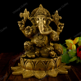 Brass Ganesha Sitting on a Lotus Flower