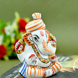 Enameled Metal Pagdi Ganesha Idol - 2.5 Inches - Blue & Orange