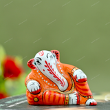 Enameled Metal Resting Ganesha Idol - 1 Inches