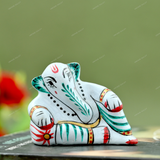 Enameled Metal Resting Ganesha Idol - 1 Inches