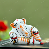 Enameled Metal Resting Ganesha Idol - 1 Inches