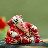 Enameled Metal Resting Ganesha Idol - 1 Inches