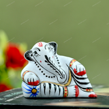 Enameled Metal Resting Ganesha Idol - 1 Inches