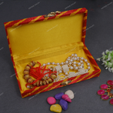 Fabric and Wooden Cash/Shagun Box for Wedding - Lehariya Red