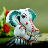 Enameled Metal Appu Ganesha Idol - 2.5 Inches - White & Green