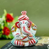 ENAMELED METAL PAGDI GANESHA IDOL - 2.5 INCHES - Red & Green