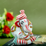 ENAMELED METAL PAGDI GANESHA IDOL - 2.5 INCHES - Red & Green