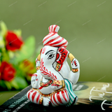 ENAMELED METAL PAGDI GANESHA IDOL - 2.5 INCHES - Red & Green