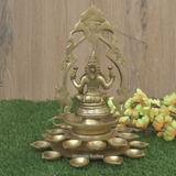 Brass Laxmi Ji Sitting with Diyas for Pooja | Goddess Lakshmi - Vintage Gulley