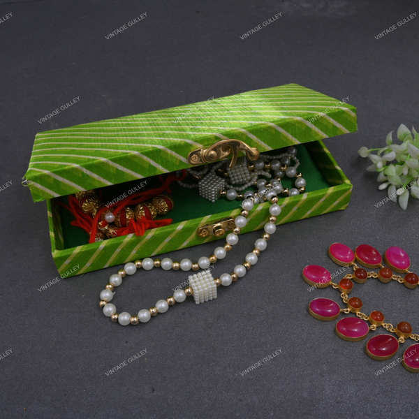 Fabric and Wooden Cash/Shagun Box for Wedding - Lehariya Green