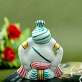 ENAMELED METAL PAGDI GANESHA IDOL - 2.5 INCHES - Green & Red