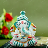 ENAMELED METAL PAGDI GANESHA IDOL - 2.5 INCHES - Green & Red