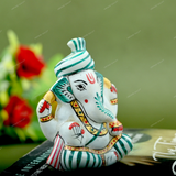 ENAMELED METAL PAGDI GANESHA IDOL - 2.5 INCHES - Green & Red
