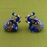 Meenakari Royal Blue Elephant Sitting I Hand-Enameled in Metal I Gift/Home Decor I Single I Living Room - Set of 2 - Vintage Gulley