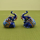 Meenakari Royal Blue Elephant Sitting I Hand-Enameled in Metal I Gift/Home Decor I Single I Living Room - Set of 2 - Vintage Gulley