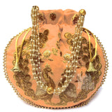 Women's Peacock Motif Potli - Light Peach