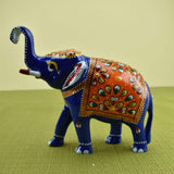 Meenakari Royal Blue Elephant I Hand-Enameled in Metal I Gift/Home Decor I Single I Living Room - 6 Inches - Vintage Gulley