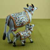 Meenakari Cow & Calf Royal White-White I Hand-Enameled in Metal I Gift/Home Decor I Living Room - Set of 2 - Vintage Gulley