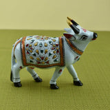 Meenakari Cow & Calf Royal White I Hand-Enameled in Metal I Gift/Home Decor I Living Room I Car I Dashboard - Set of 2 - Vintage Gulley
