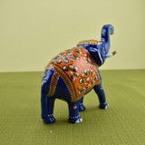 Meenakari Royal Blue Elephant I Hand-Enameled in Metal I Gift/Home Decor I Single I Living Room - 6 Inches - Vintage Gulley