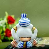 ENAMELED METAL PAGDI GANESHA IDOL - 2.5 INCHES - Blue & Orange