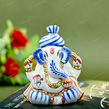ENAMELED METAL PAGDI GANESHA IDOL - 2.5 INCHES - Blue & Orange